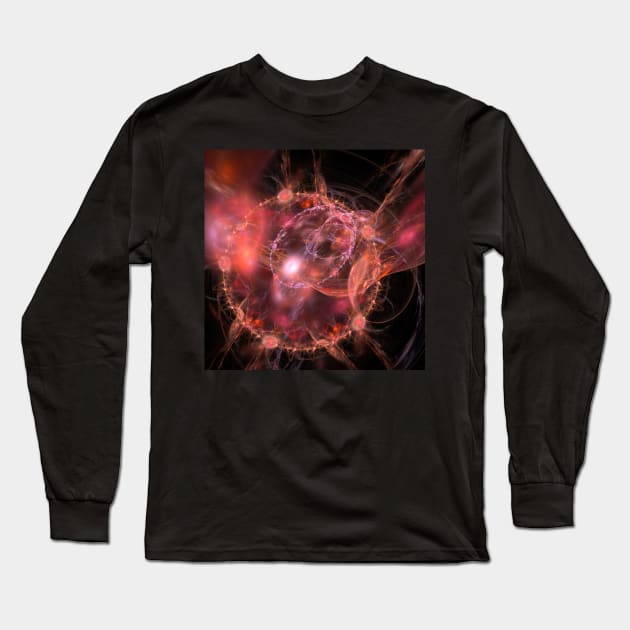 Fractal solar explosion in orange on black Long Sleeve T-Shirt by hereswendy